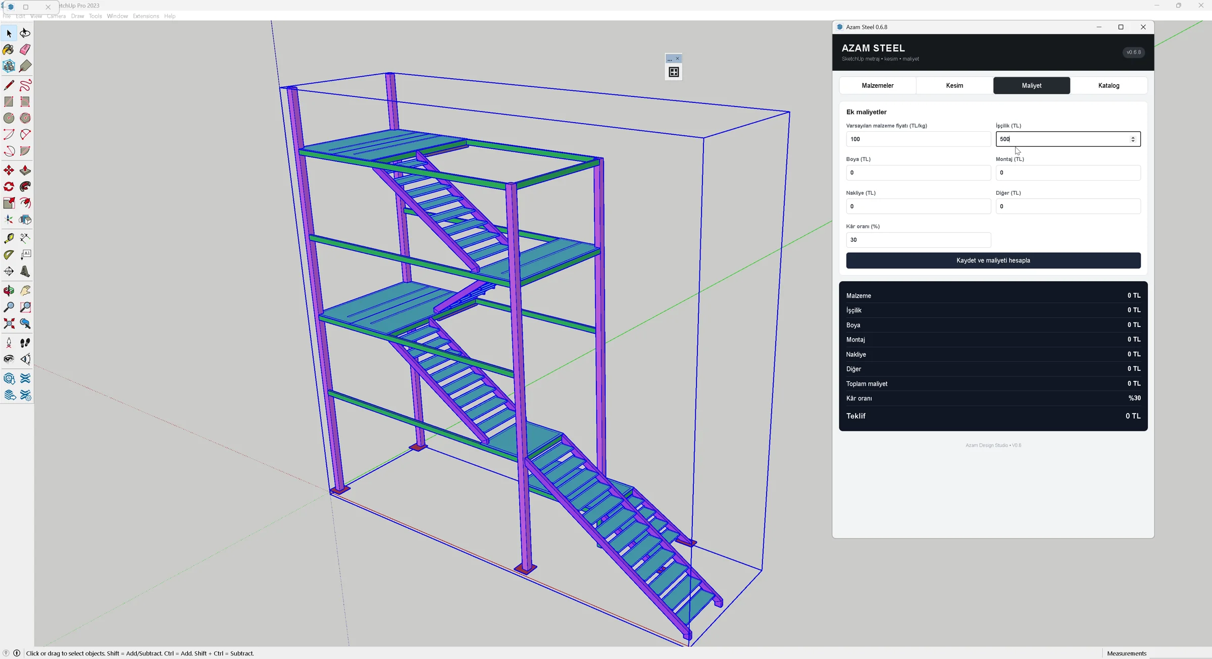 Azam Steel cost estimation screen